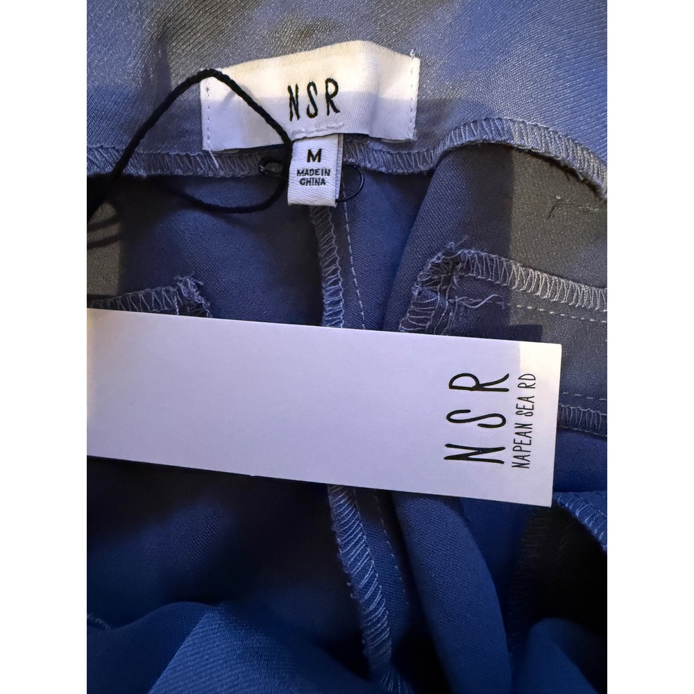 NSR Wide Leg Pleated Pants Women Medium Blue Flowing Elegant Palazzo Satin NWT - Picture 4 of 9